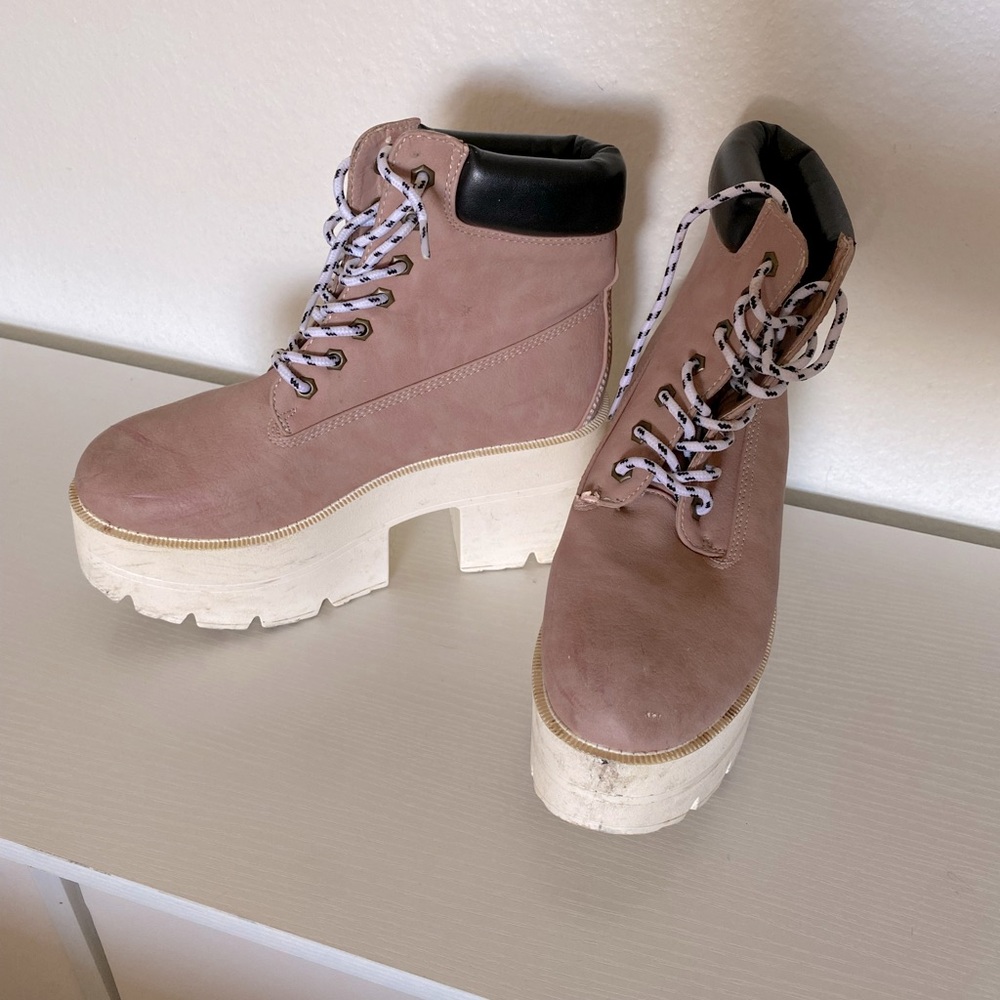 Dolls Kill Mauve Lace Up Platform Boots